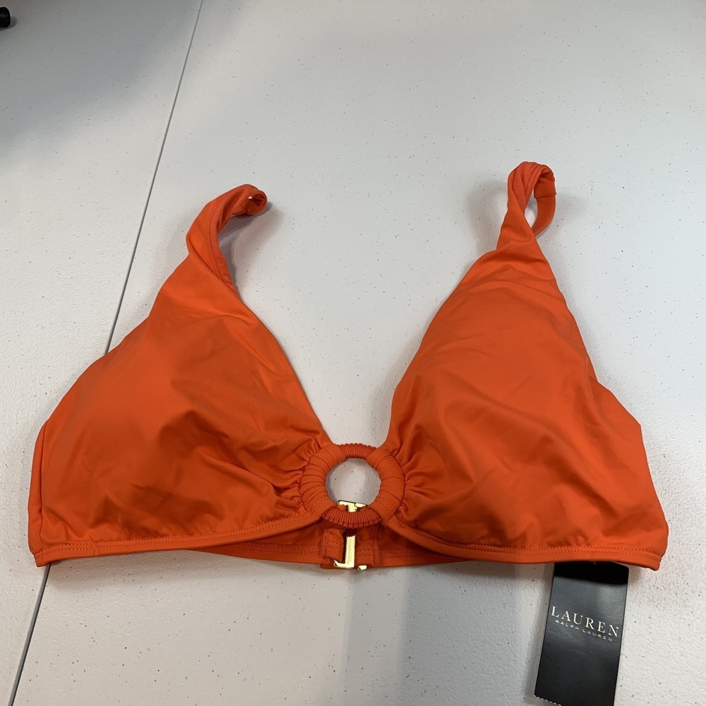 Lauren Ralph Lauren Women's Swim Bikini Top 16 Macrame Ring Orange Swimsuit